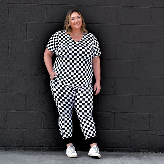 MAMA V-NECK- B+W Check