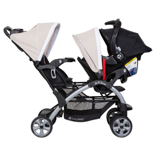 Baby Trend Sit N' Stand Easy Fold Travel Toddler & Baby Double Stroller, Khaki