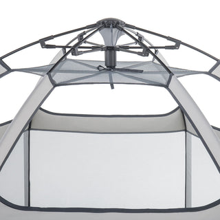 Hexagonal mesh tent with a transparent panel on a white background