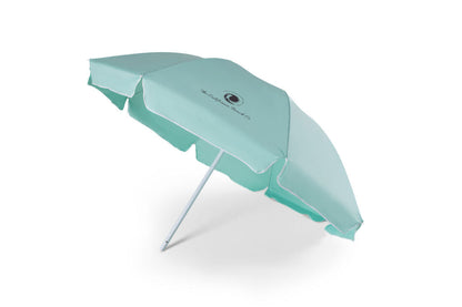 Teal beach umbrella on a white background