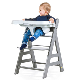 hauck Alpha+ Grow Along Wooden High Chair w/White Tray Table & Grey Cushion