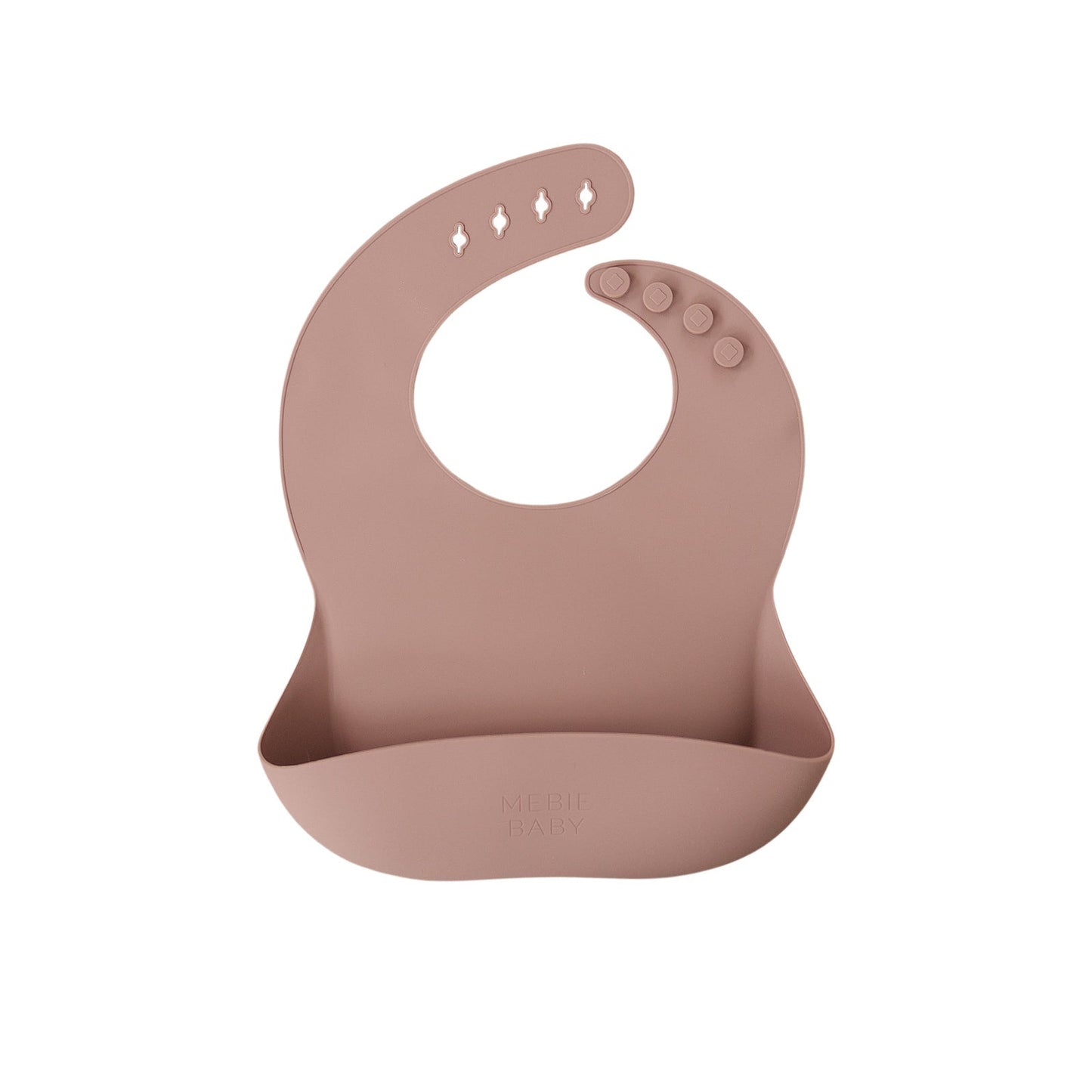 Pink silicone bib on a white background