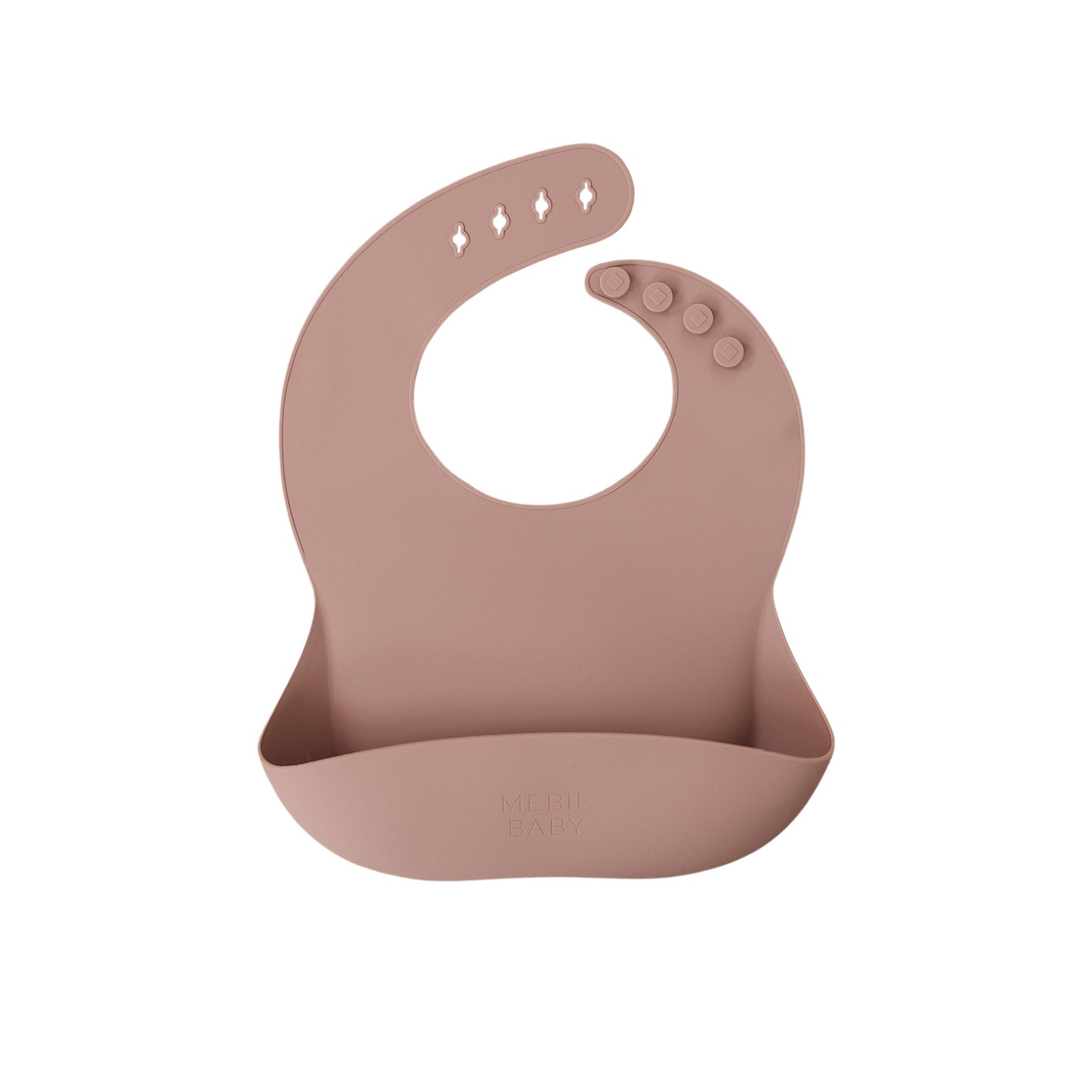 Pink silicone bib on a white background
