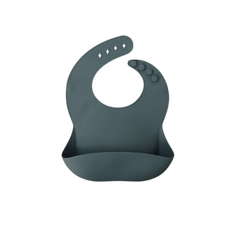 Dark gray silicone bib on a white background