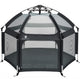 Black pet playpen with mesh sides on a white background