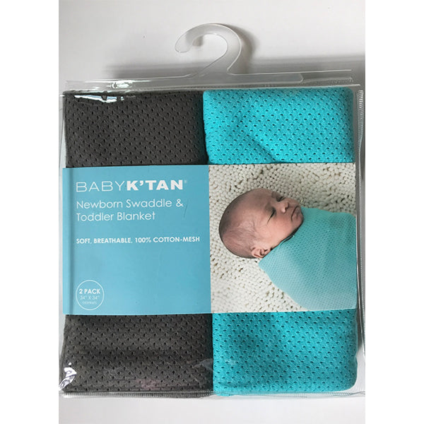 FINAL SALE - Baby K'tan Cotton Mesh 42x42 Baby Swaddle, 2 Pack (Teal/Charcoal)
