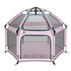Pink pet playpen with mesh sides on a white background