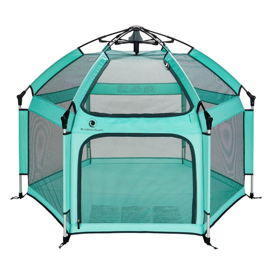 Pet playpen with mesh sides and solid base on a white background