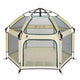 Pet playpen with mesh sides and beige frame on a white background