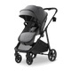 Gray and black stroller on a white background
