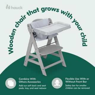 Hauck Alpha+ Wooden High Chair with Tray and Safety Bar, Grey