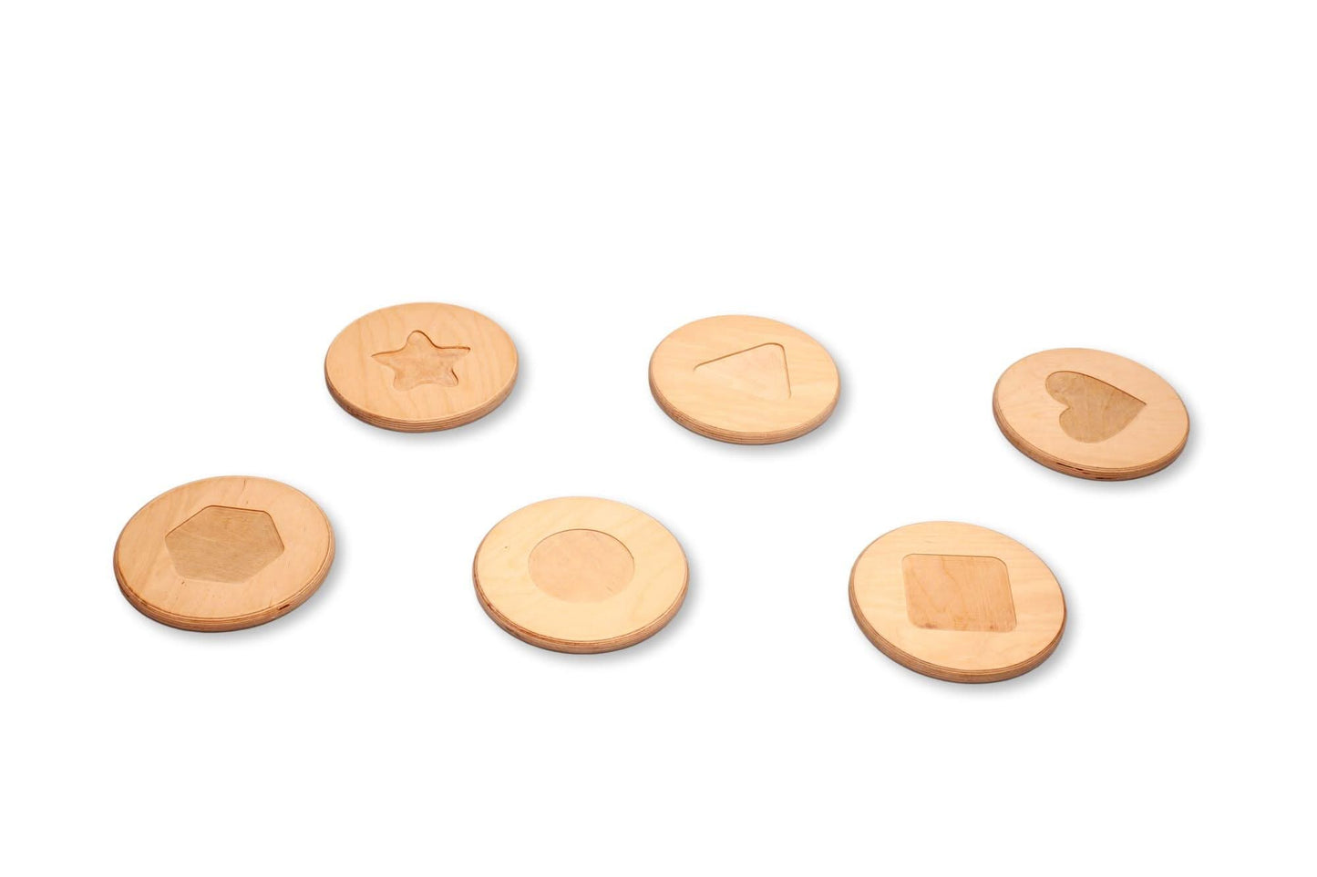 Set of wooden shape sorting toys on a white background