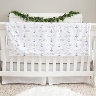 Blue Pastel Anchors Baby Deluxe Blanket