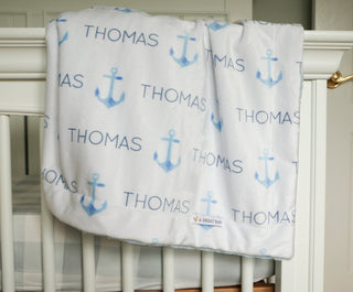 Blue Pastel Anchors Baby Deluxe Blanket