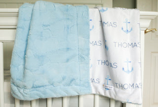 Blue Pastel Anchors Baby Deluxe Blanket