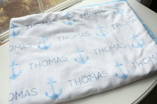 Blue Pastel Anchors Baby Deluxe Blanket