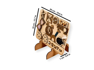 Wooden puzzle with measurements on a white background