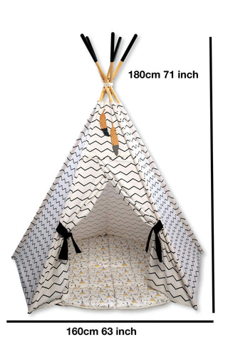 Pet teepee with measurements on a white background