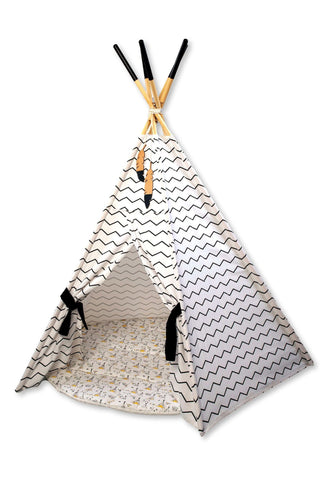 Children's teepee with black zigzag pattern on a white background