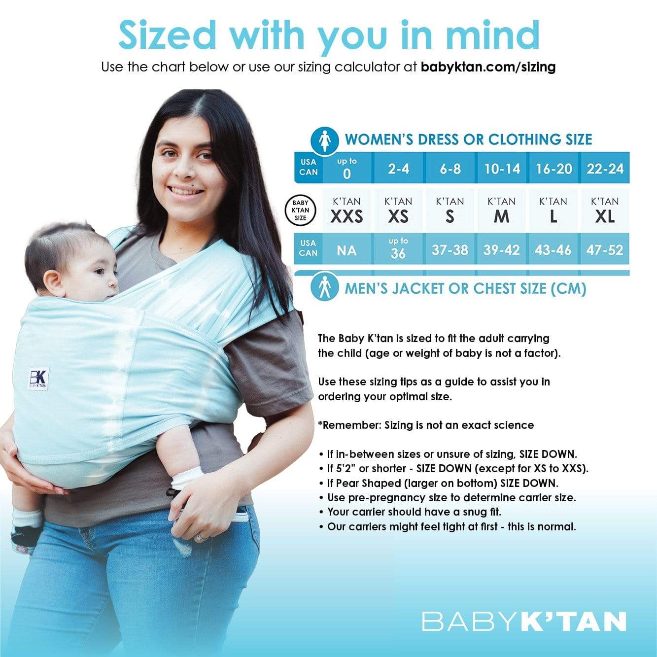 Baby K'tan Slings Baby K’tan Print Baby Carrier - Misty Blue